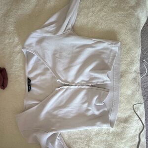 Long sleeve white crop top with zipper
